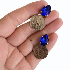Elegant Blue and Silver Coin Earrings